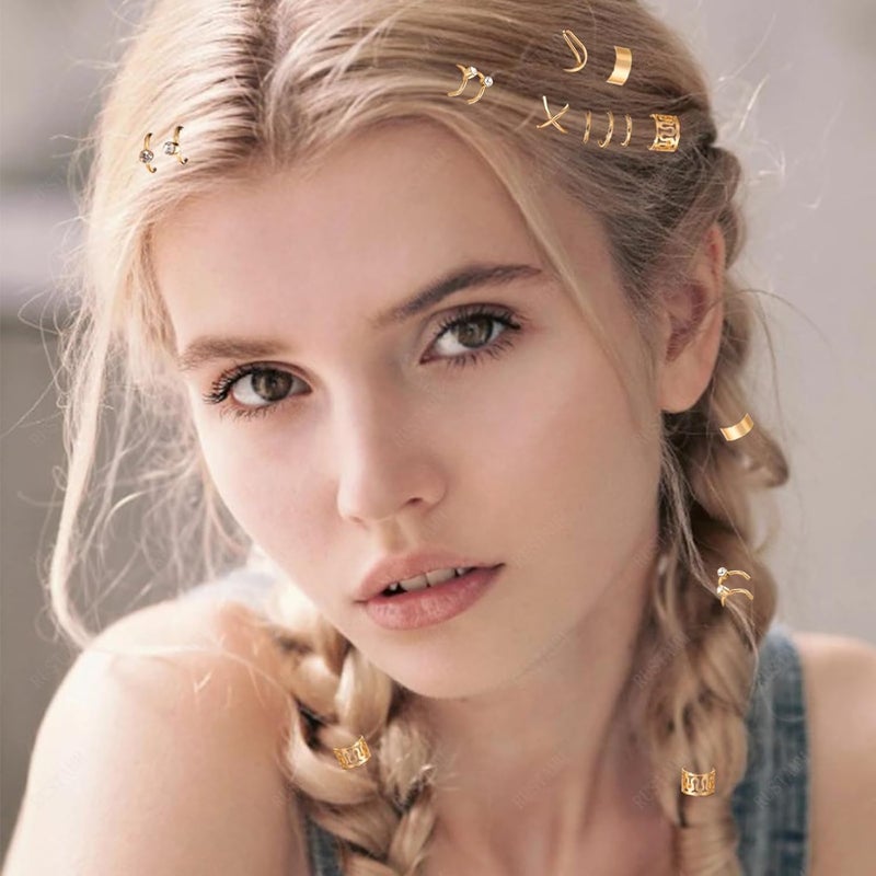 RUSTAMM 24 Pcs Gold Hair Braids Dreadlock Non-Piercing Ear Clip Beard Beads Cuffs Clip Hair Charms Party Decoration Hair Accessories - Image 2